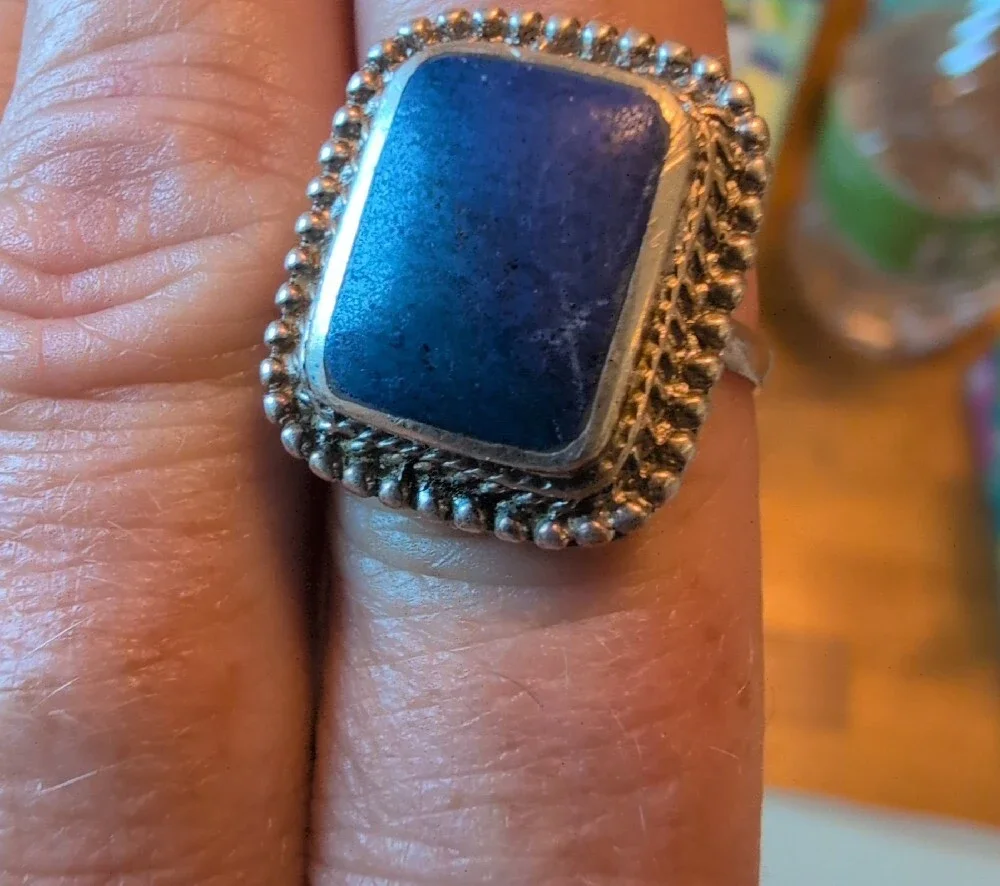Sterling Silver And Lapis Lazul Frame Ring
